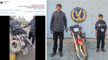 المتهمان بعد ضبطهما ولقطة من الفيديو 