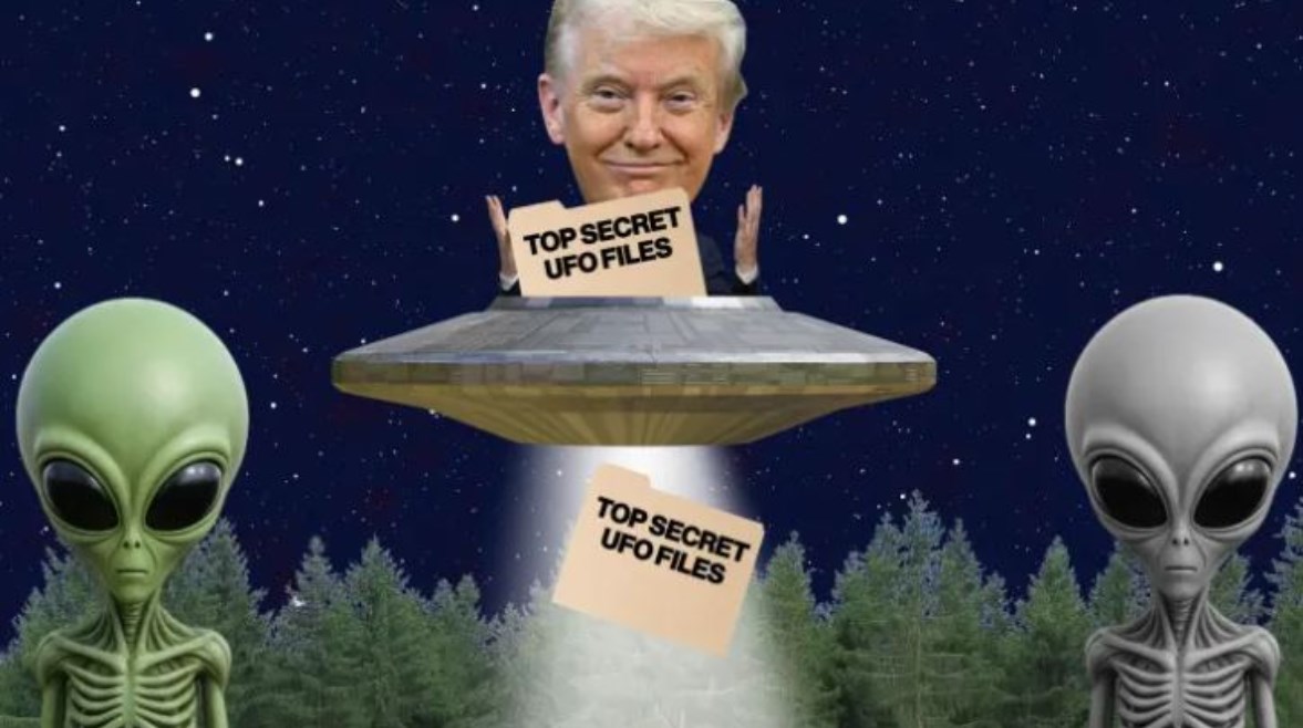 ترامب بجانب شخصيات فضائية كرتونية - تعبيرية