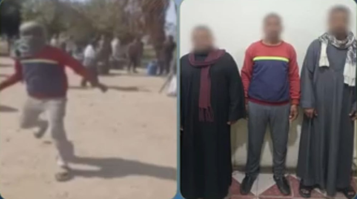 المتهمون بعد ضبطهم ولقطة من الفيديو 