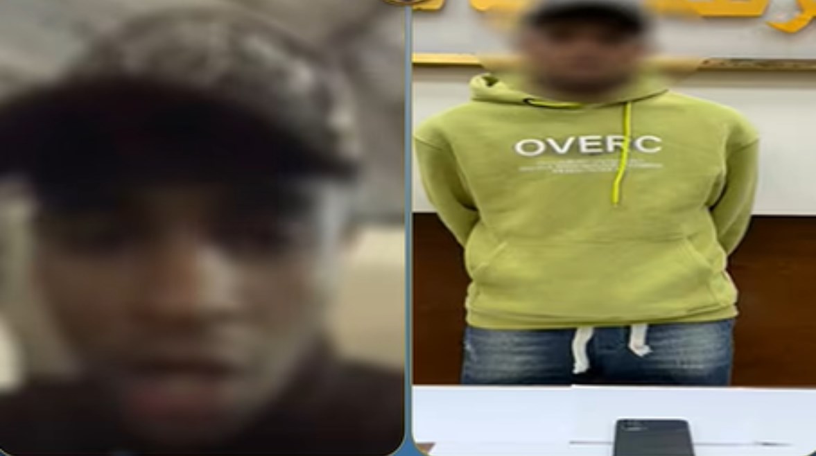 المتهم بعد ضبطه ولقطة من الفيديو