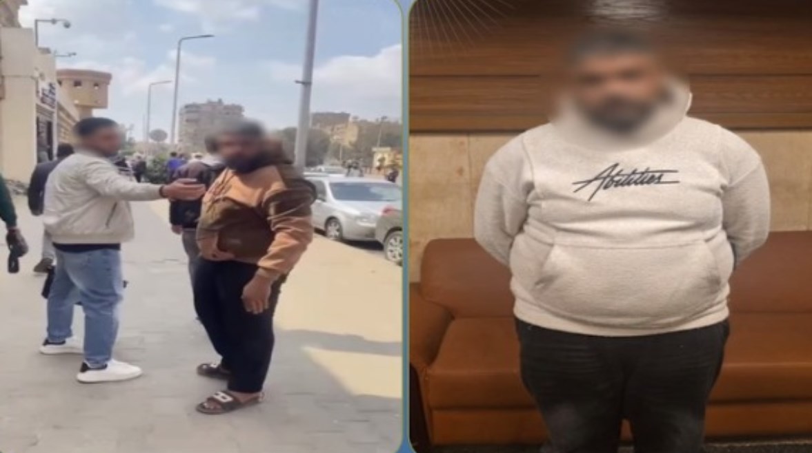 المتهم بعد ضبطه ولقطة من الفيديو 