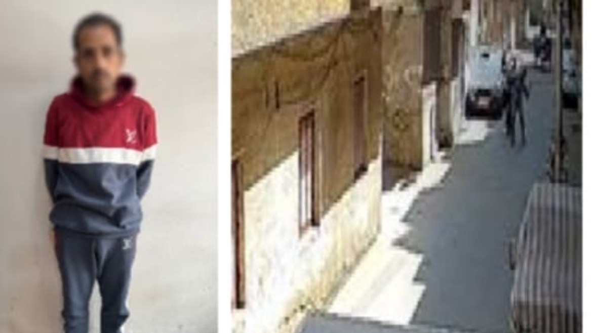 المتهم بعد ضبطه ولقطة من الفيديو 