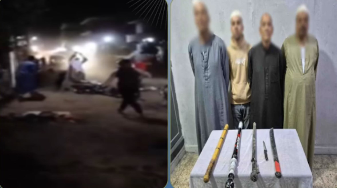 المتهمين بعد ضبطهم ولقطة من الفيديو 