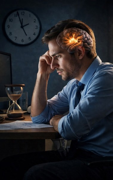 دراسة تحذر من الجلوس لفترة طويلة في العمل (صورة مولدة بالذكاء الاصطناعي)