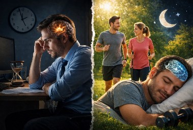 دراسة تحذر من الجلوس لفترة طويلة في العمل (صورة مولدة بالذكاء الاصطناعي)