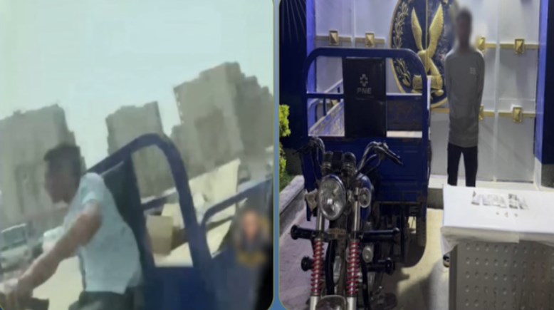 المتهم بعد ضبطه ولقطة من الفيديو