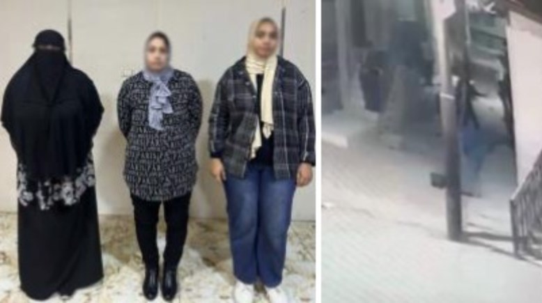 المتهمات بعد ضبطهن ولقطة من الفيديو 