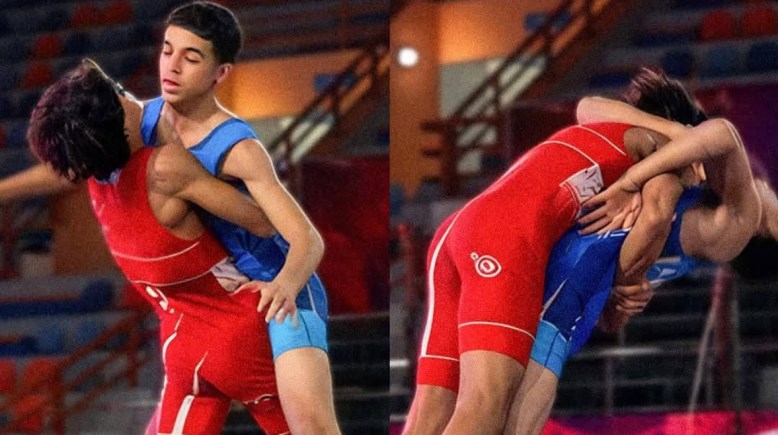 عبدالله حسونة من جولة الفوز بذهبية أفريقيا للمصارعة