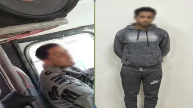 المتهم بعد ضبطه ولقطة من الفيديو 