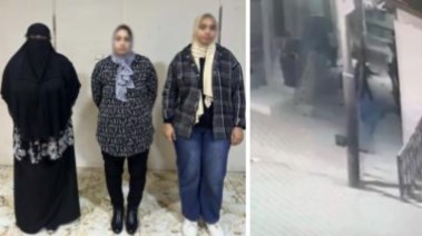 المتهمات بعد ضبطهن ولقطة من الفيديو 