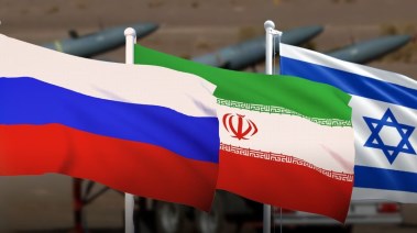 علم إسرائيل وإيران وروسيا