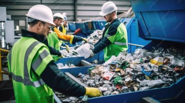 مجموعة من العمال يقومون بفرز المخلفات _ أرشيفية