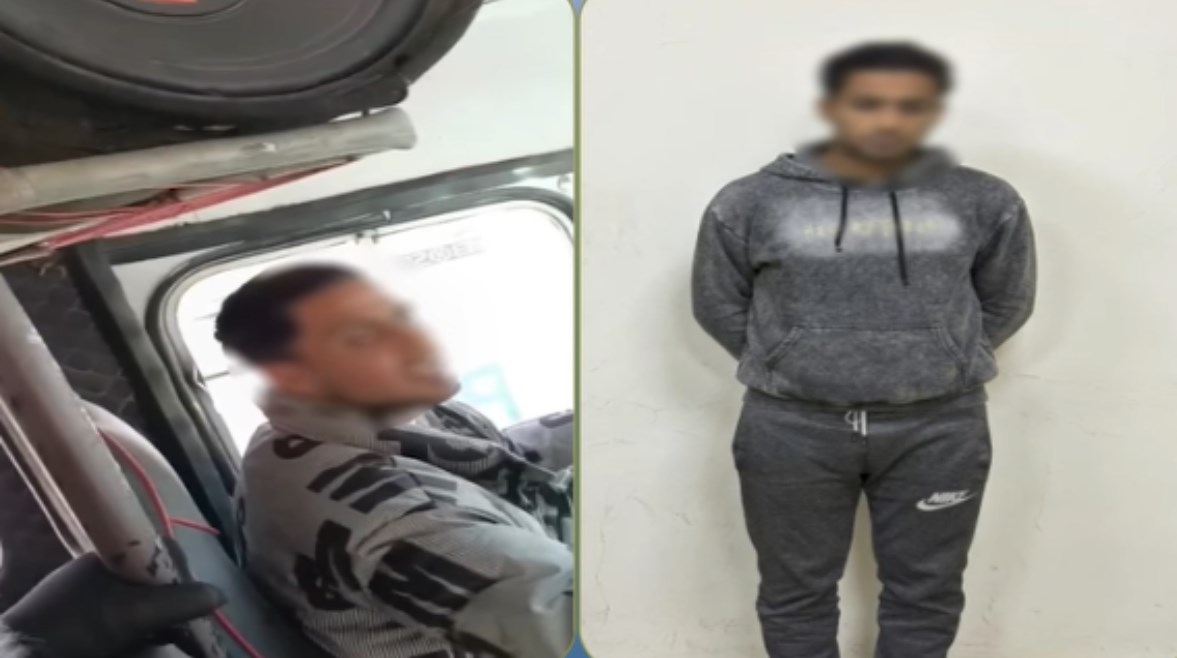 المتهم بعد ضبطه ولقطة من الفيديو 