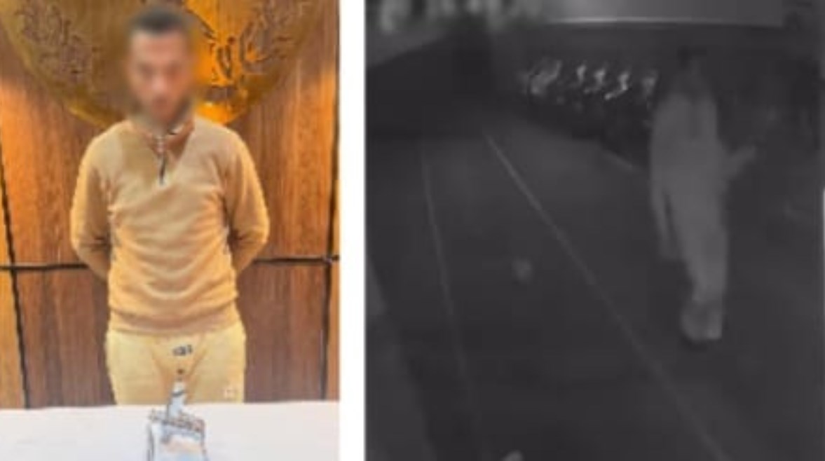 المتهم بعد ضبطه ولقطة من الفيديو 