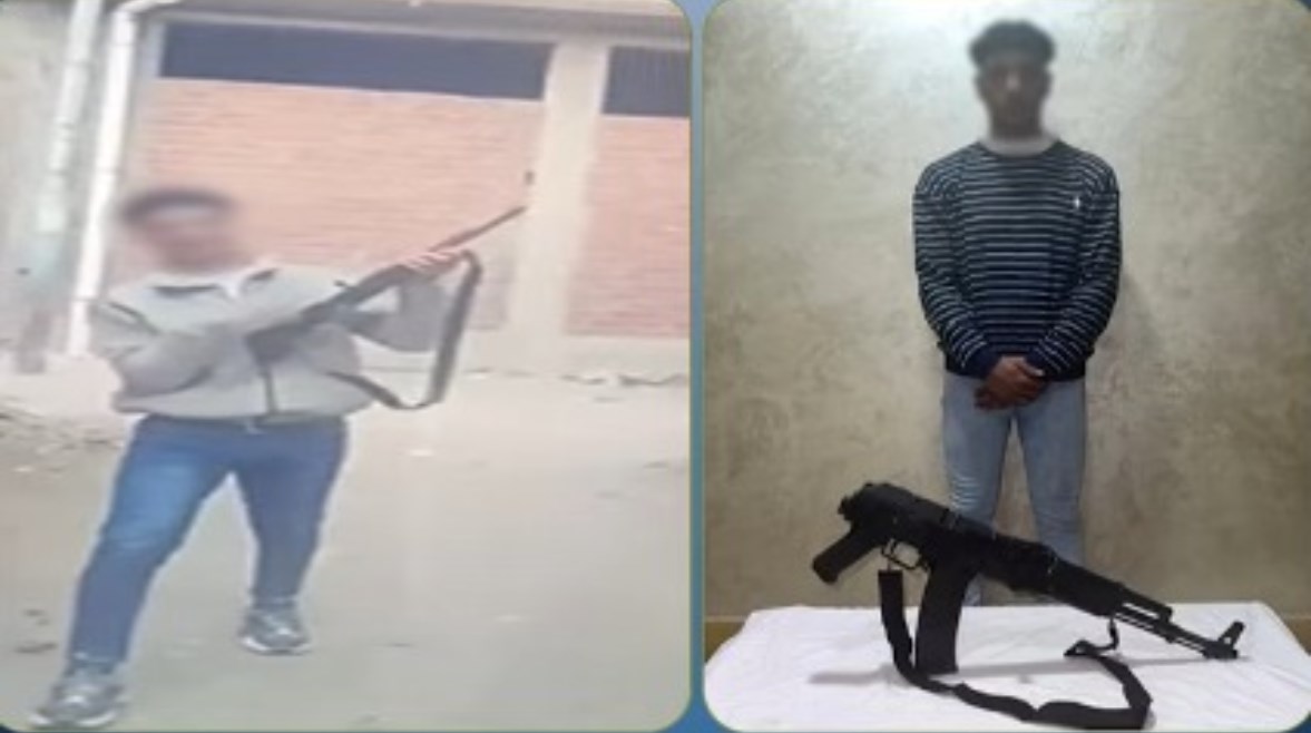 المتهم بعد ضبطه ولقطة من الفيديو 