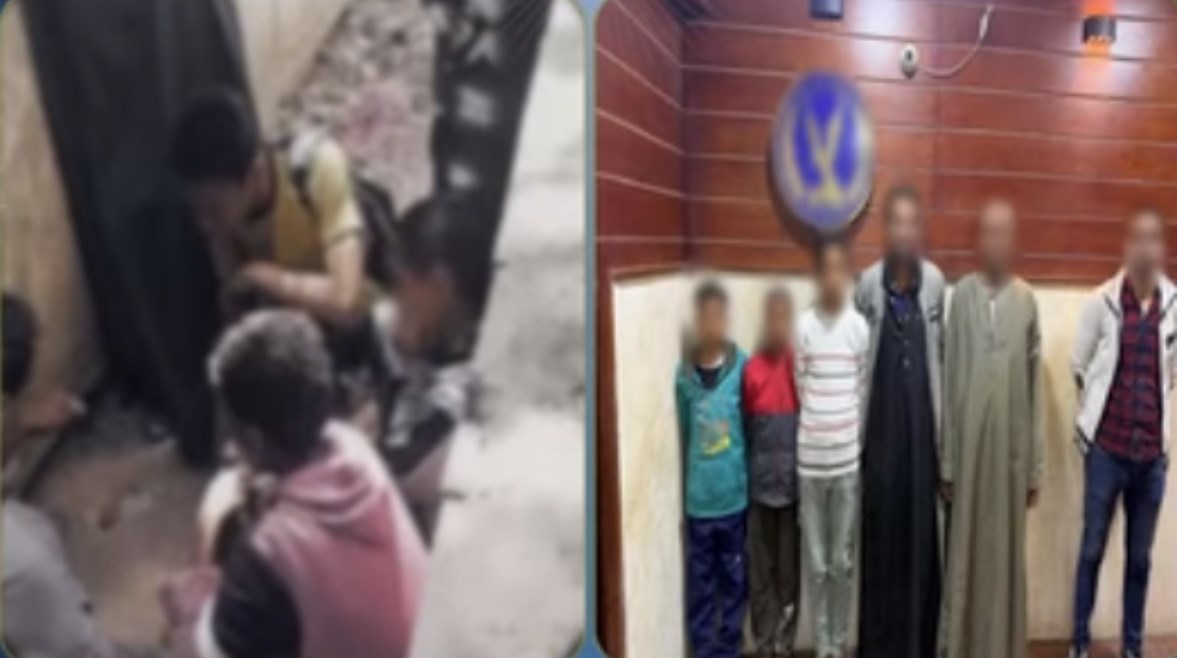 المتهمون بعد ضبطهم ولقطة من الفيديو 