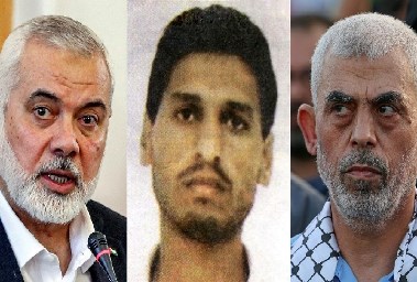 السنوار وهنية يتوسطهم محمد الضيف