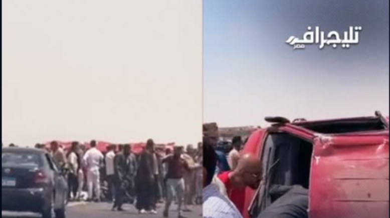 حادث انقلاب ميكروباص بطريق الصعيد الغربي