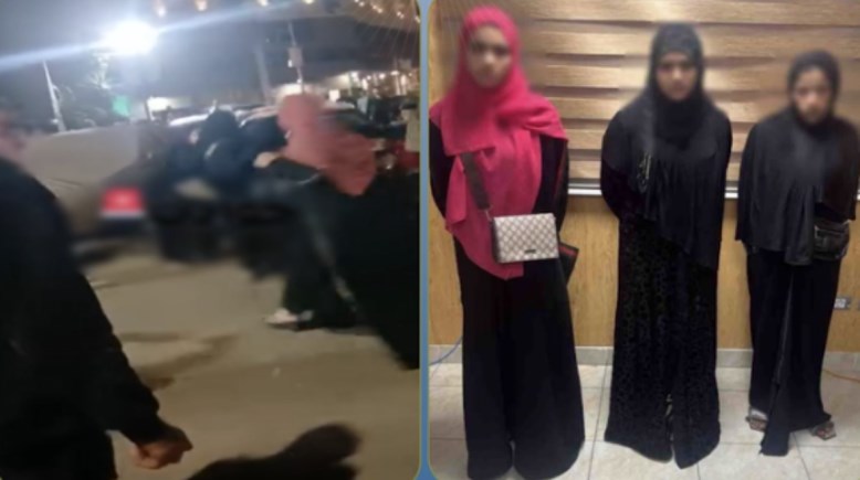 المتهمات بعد ضبطهن ولقطة من الفيديو 
