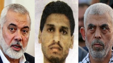 السنوار وهنية يتوسطهم محمد الضيف