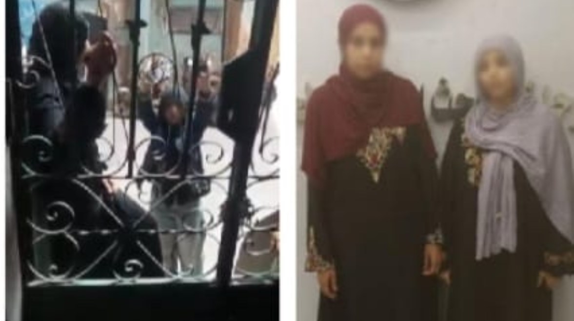 المتهمتان بعد ضبطهما ولقطة من الفيديو