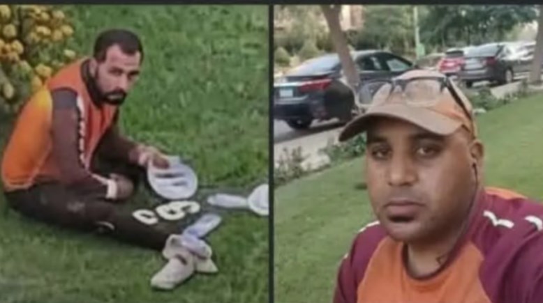 عامل الدليفري الحقيقي وبجانبه الصورة المنتشرة
