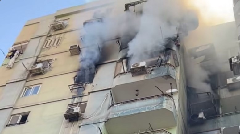 جانب من حريق شقة العمرانية
