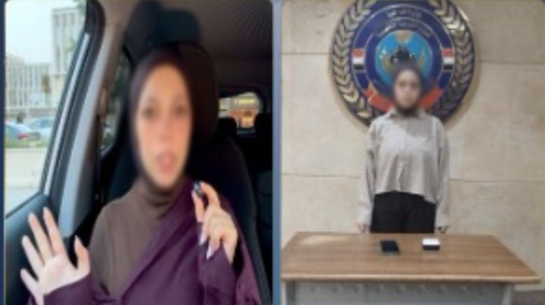 المتهمة بعد ضبطها ولقطة من الفيديو 