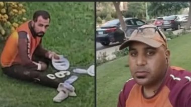 عامل الدليفري الحقيقي وبجانبه الصورة المنتشرة
