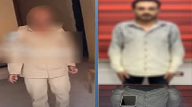المتهم بعد ضبطه ولقطة من الفيديو