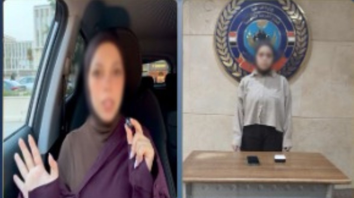 المتهمة بعد ضبطها ولقطة من الفيديو 