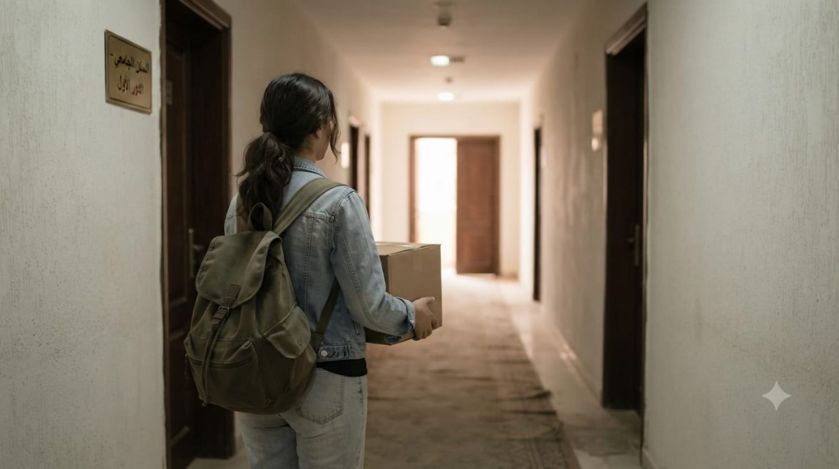 طالبة تسكن في السكن الجامعي 