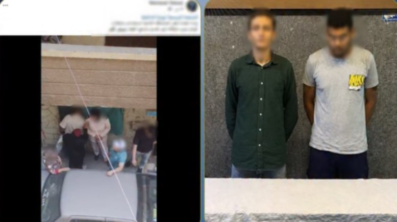 المتهمان بعد ضبطهما والمنشور المتداول 