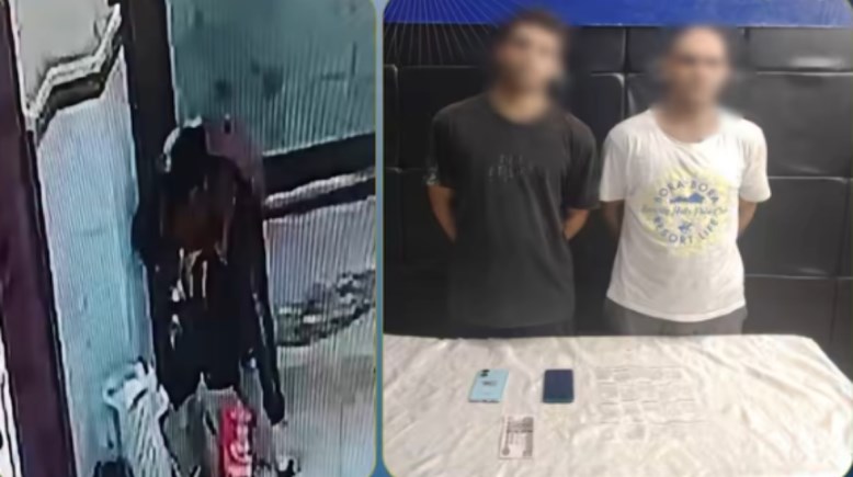 المتهمان بعد ضبطهما ولقطة من الفيديو 