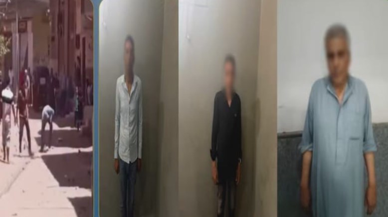 المتهمين بعد ضبطهم ولقطة من الفيديو المتداول 