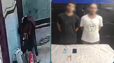 المتهمان بعد ضبطهما ولقطة من الفيديو 
