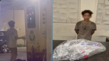 المتهم بعد ضبطه ولقطة من الفيديو