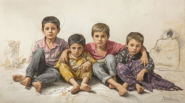 تعبيرية عن أطفال عزة (مولدة بالذكاء الاصطناعي)