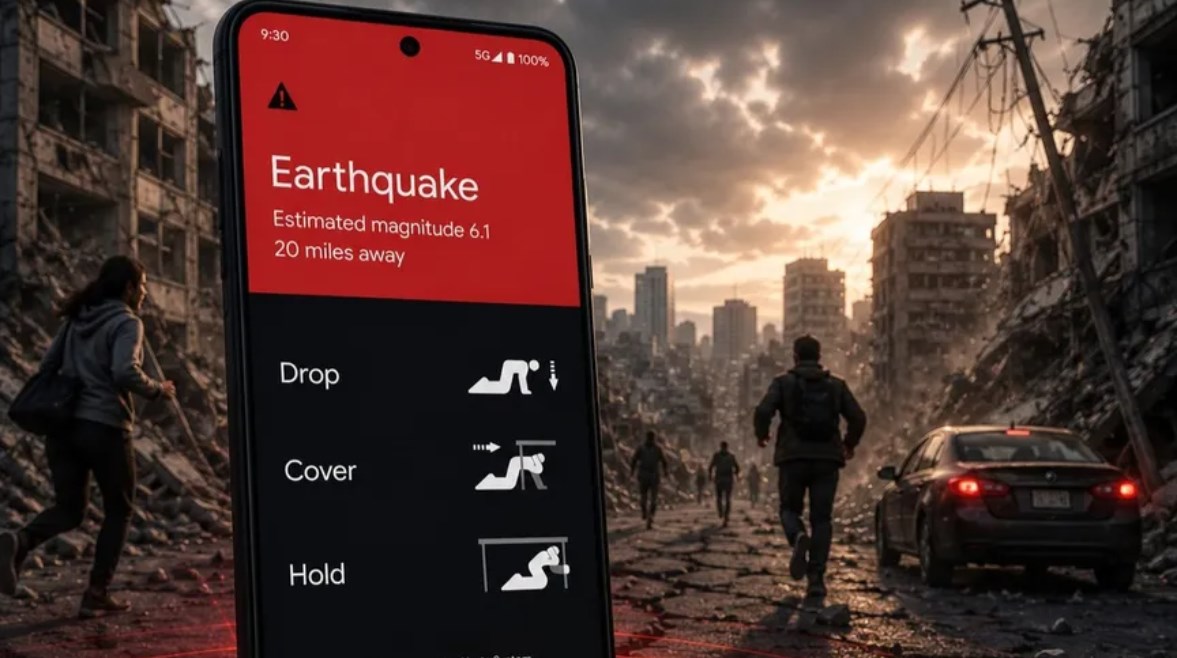 إرسالة تنبيه بوقوع هزة أرضية