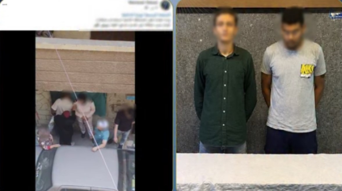 المتهمان بعد ضبطهما والمنشور المتداول 