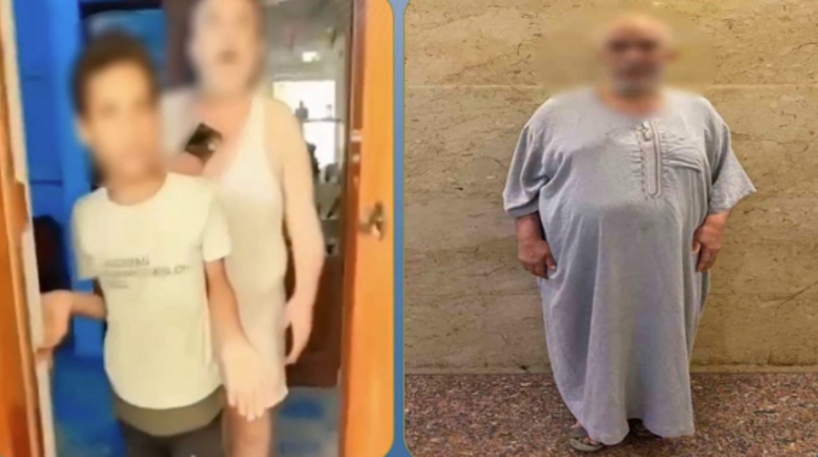 المتهم بعد ضبطه ولقطة من الفيديو 