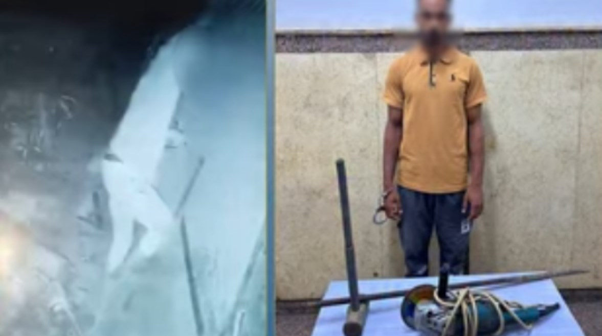 المتهم بعد ضبطه ولقطة من الفيديو 