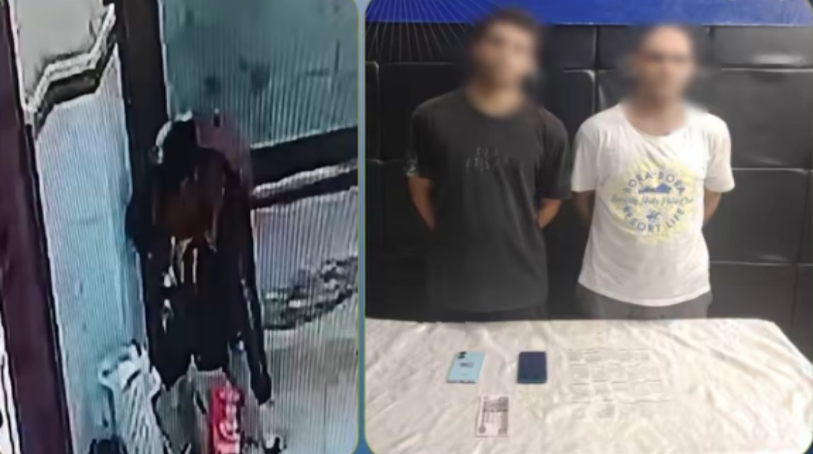 المتهمان بعد ضبطهما ولقطة من الفيديو 