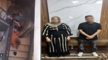 المتهمان بعد ضبطهما ولقطة من الفيديو 