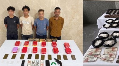 المتهمون وجانب من المضبوطات