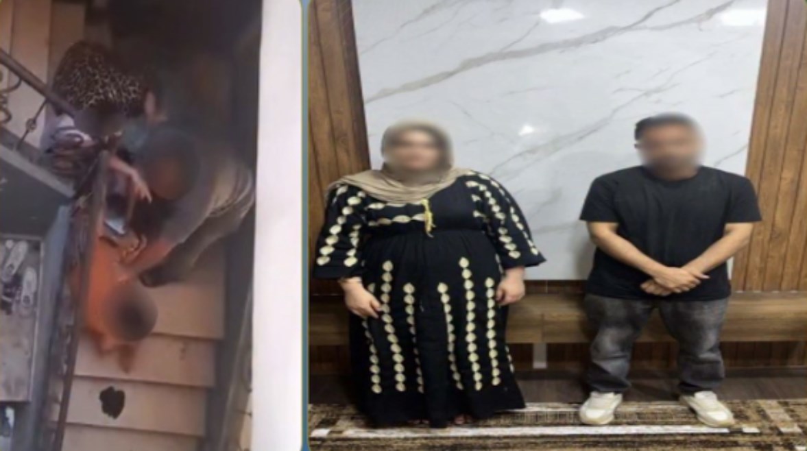 المتهمان بعد ضبطهما ولقطة من الفيديو 