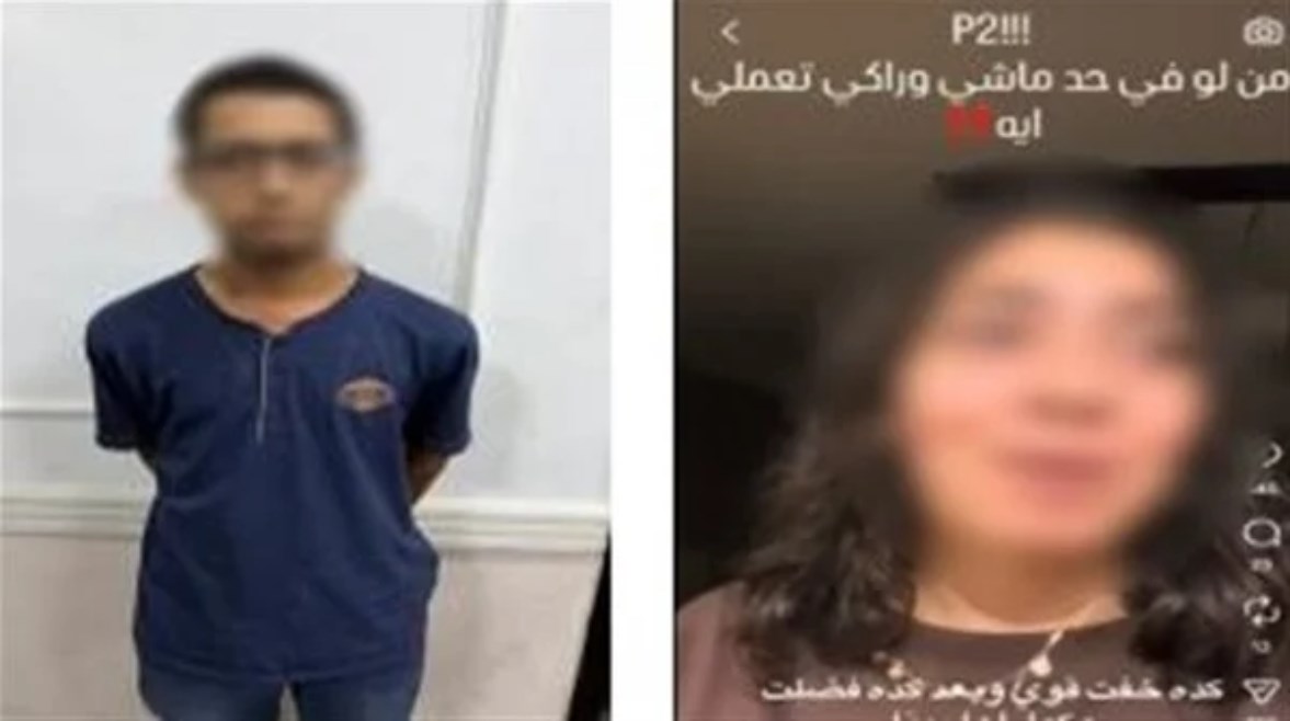 المتهم بعد ضبطه ولقطة من الفيديو