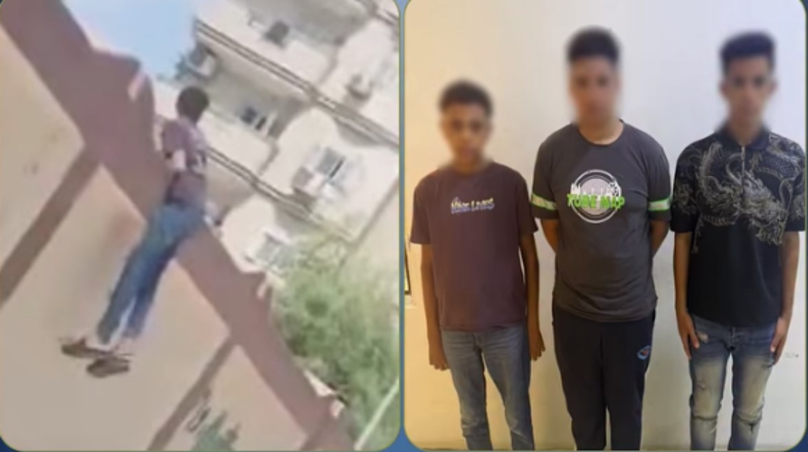 المتهمون بعد ضبطهم ولقطة من الفيديو 