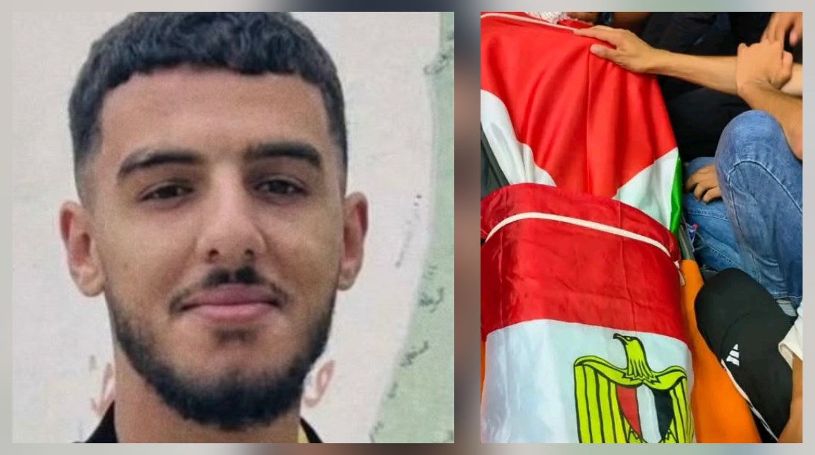 استشهاد عمر النعسان ملفوف بعلم فلسطين ومصر