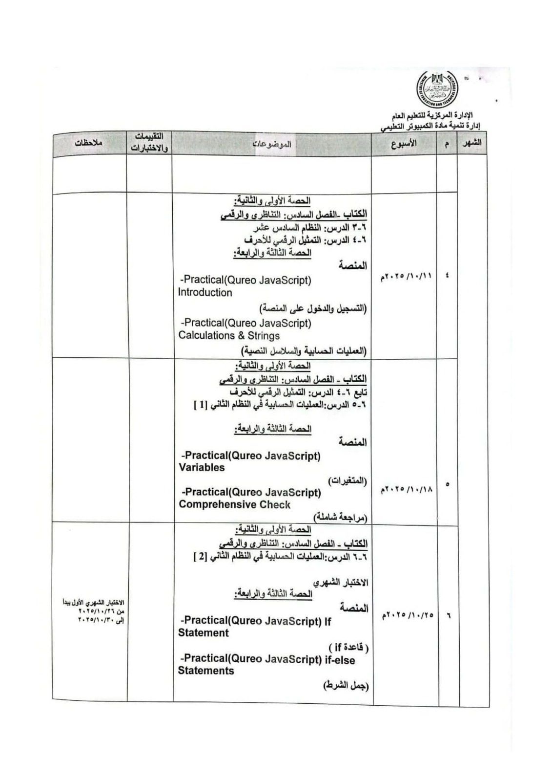 التعليم تعلن توزيع منهج البرمجة والذكاء الاصطناعي للصف الأول الثانوي 2025/2026 | صورة حصرية من موقع مصر 24